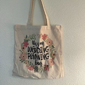 BRIDAL GIFT | Cream Wedding Planning Tote Bag with Floral Accents